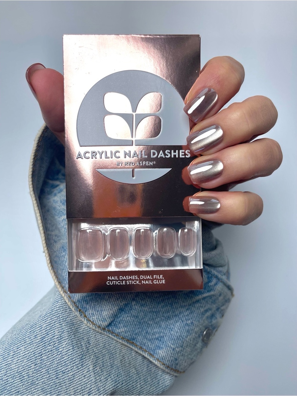 Acrylic Nail Dashes by Red Aspen — 🩶LAKEN🩶Metallic Silver Press-On Nails